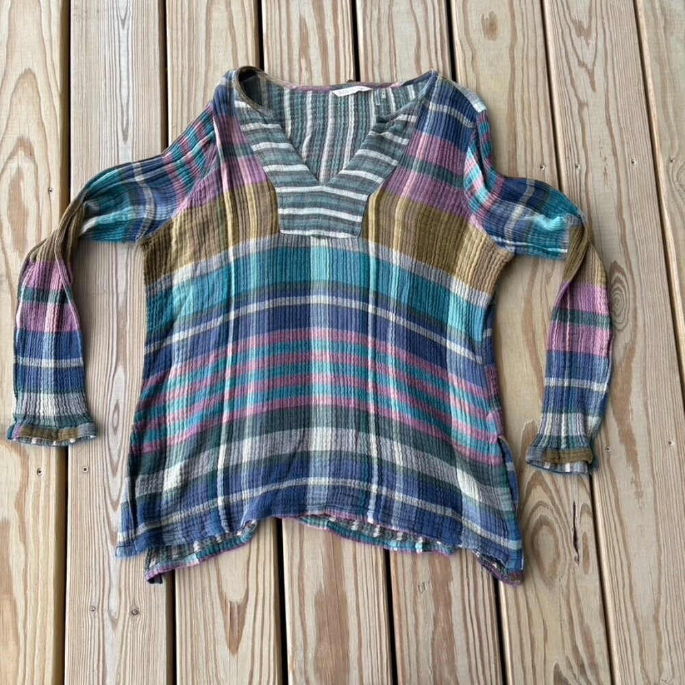 ** Soft Surroundings Rustic Multicolor Tunic Plaid Top Shirt Medium - Picture 2 of 9